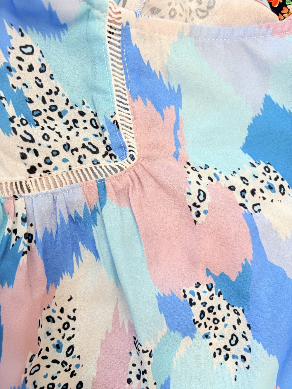 Abstract Colorful Long Sleeve Blouse XL Pastel Funky Print Boho Top - Picture 5 of 5